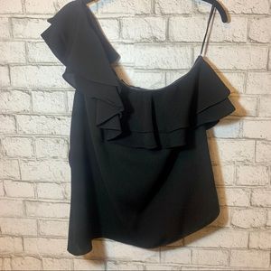 Black ruffle one shoulder top XL NWOT